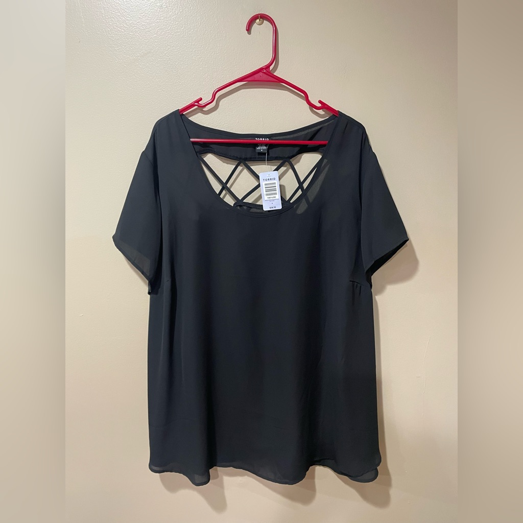 Torrid Black Crisscross Back Blouse ~ Sheer